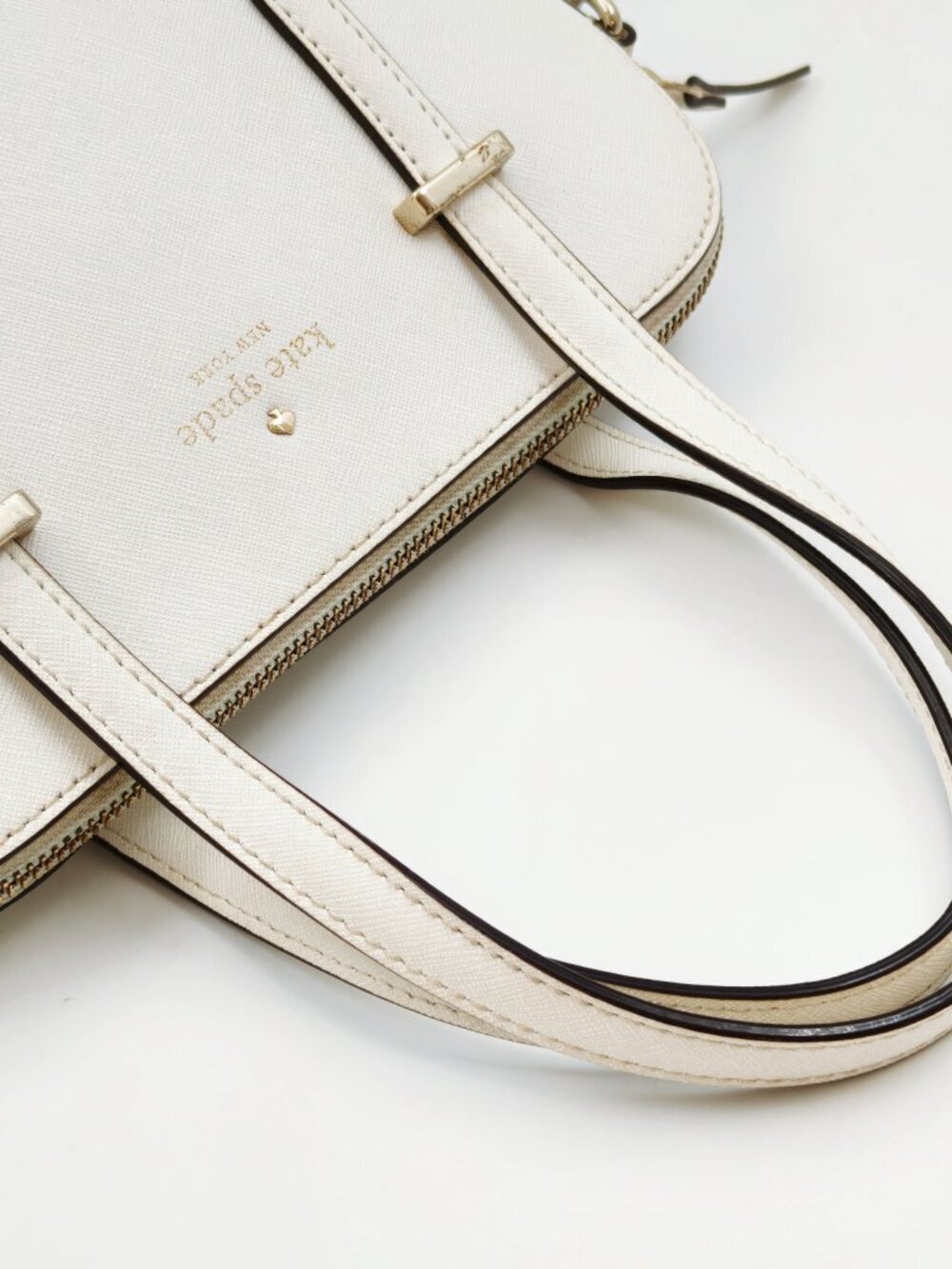 Kate Spade New York Cream Saffiano Leather Satchel Shoulder Bag Crossbody - Picture 5 of 13